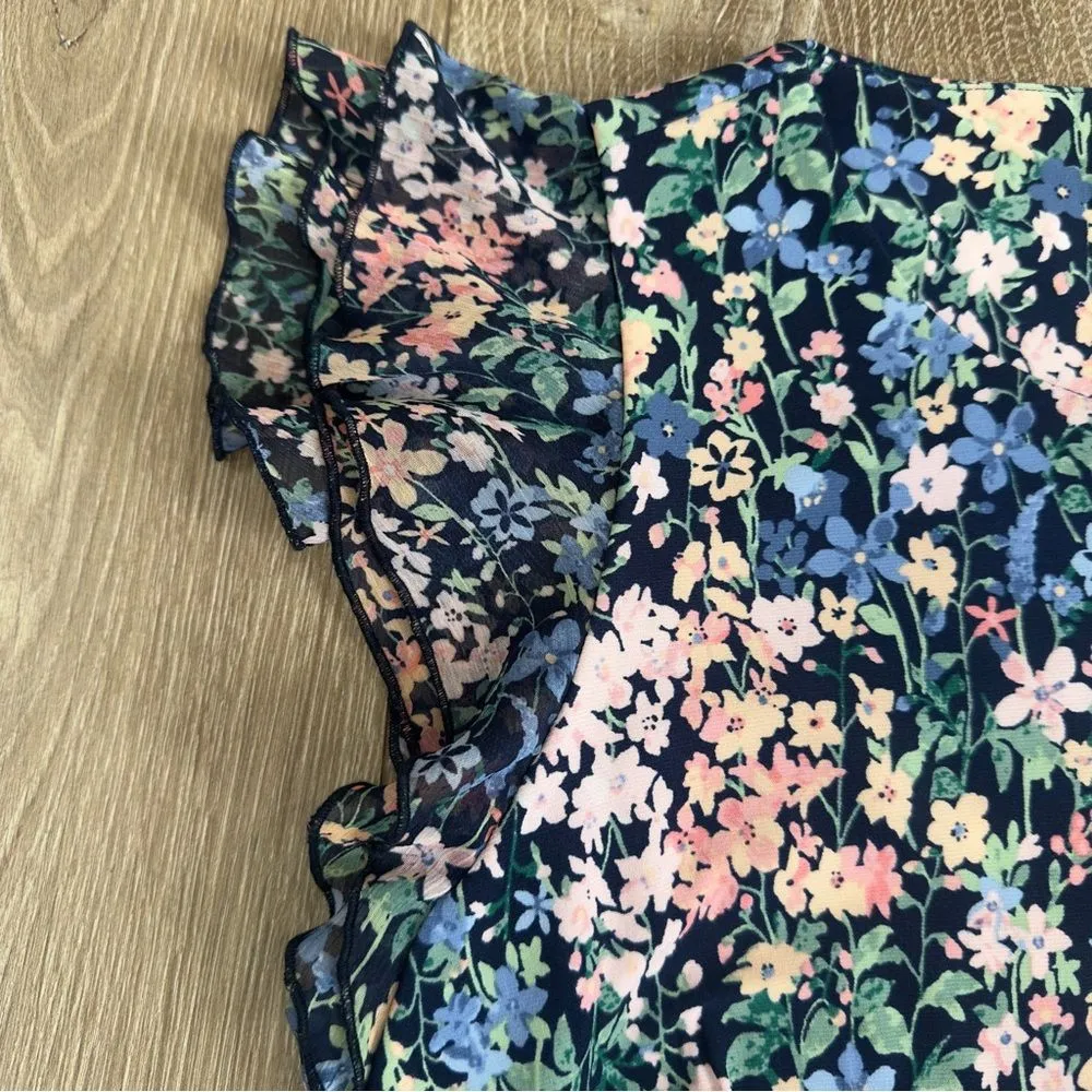 Tommy Hilfiger Size 10 Floral Printed Flutter Sleeve Tiered Ruffle Trim Dress - Image 6
