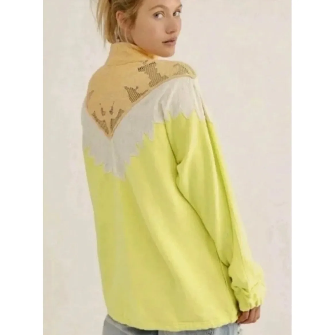 Free People Isla Crochet Quarter Zip Pullover Sweatshirt - Image 3