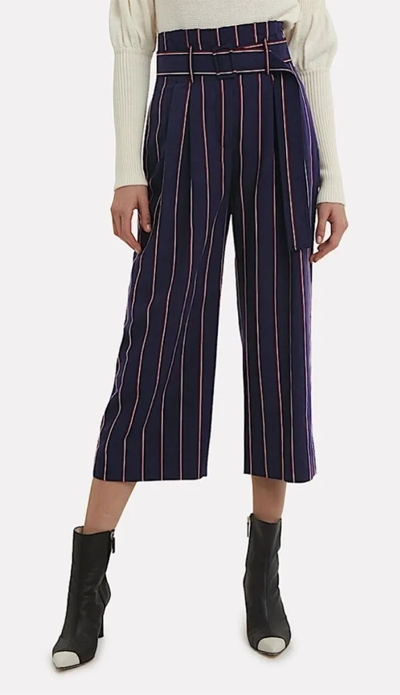 Derek Lam 10 Crosby Blue Navy Striped Satin Culottes Pants Size 00 - Image 1