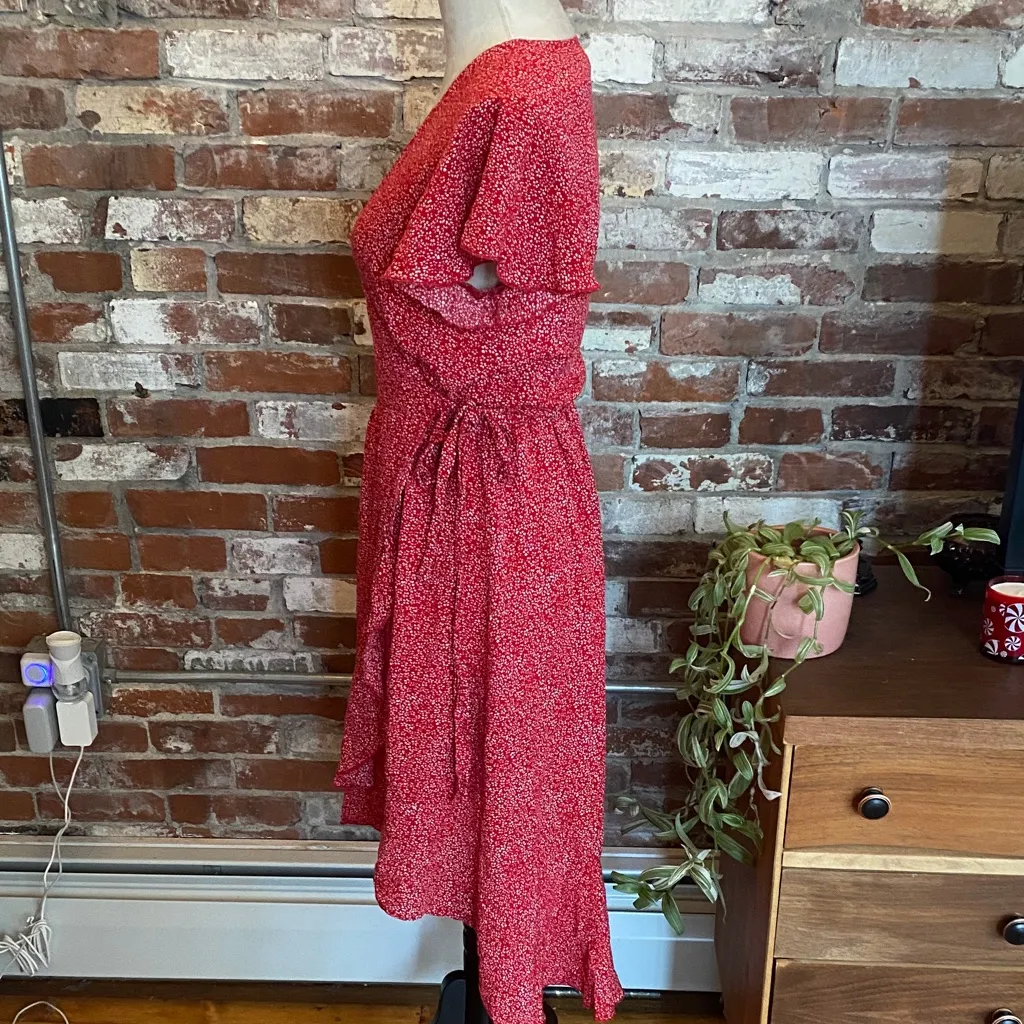 ZESICA Women's Bohemian Floral Printed Wrap V Neck Short Sleeve Split Beach S Red - Image 4