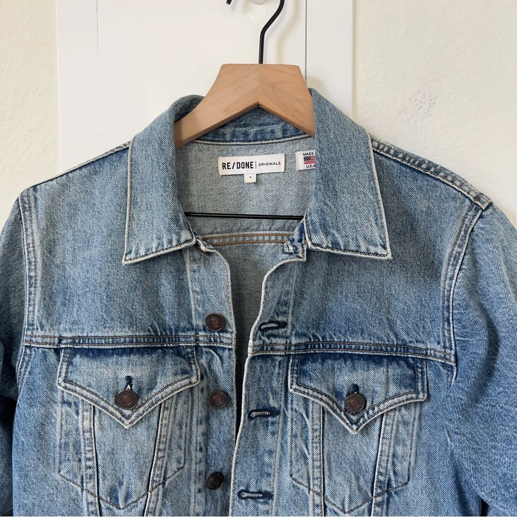 RE/DONE Crop Denim Blue Jean Jacket - Image 4