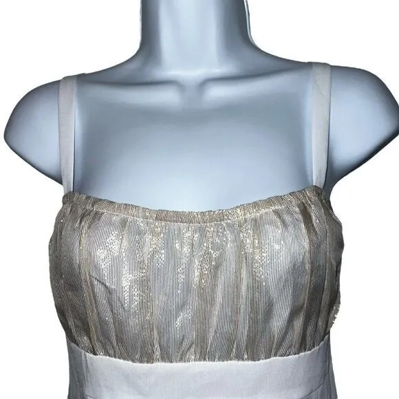 CACHE White With Gold Metallic Ruched Sheer‎ Illusion Tank Cami Top NWOT Siz - Image 3