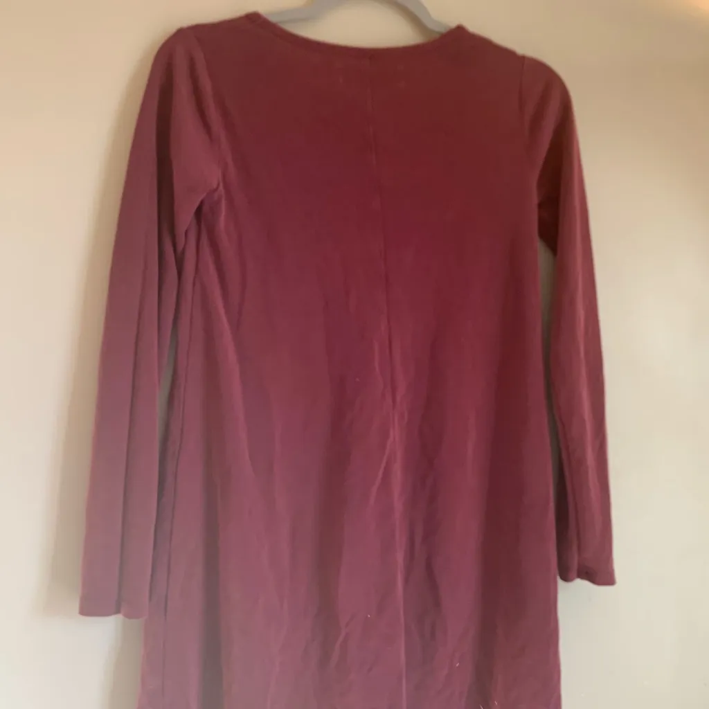 Abercrombie & Fitch Maroon V-Neck MIDI Long Sleeve Dress Women Size XS Casual - Image 3