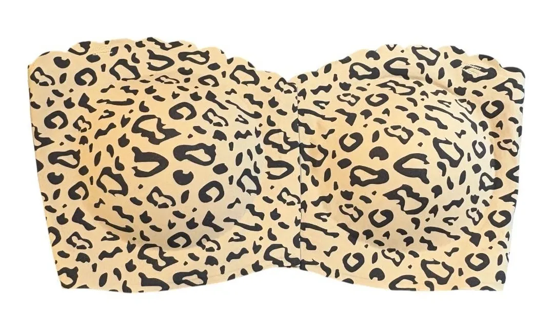 Leopard Print Strapless Bra Tube Top with Pads Wireless Beige Black Size Medium Tan - Image 1