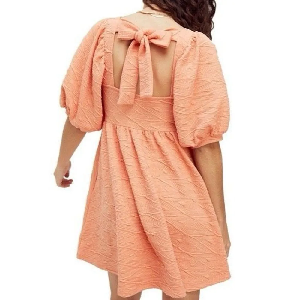 Free People Babydoll Puff Sleeves Violet Mini Dress In Grapefruit/Coral Size M - Image 2