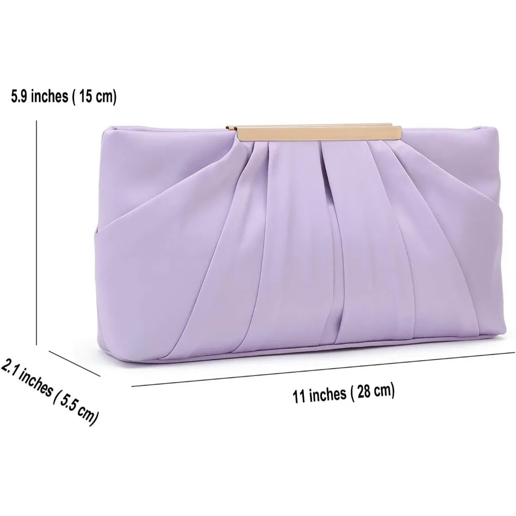 ⚡ Women's Elegant Evening Pleated Satin Simple Classy Light Purple Clutch Bag - Image 6