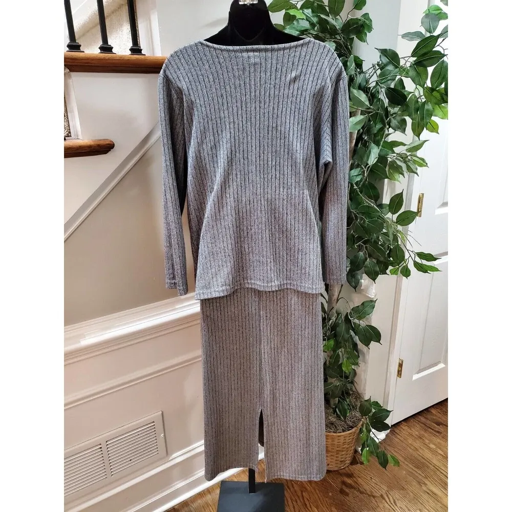 Can't Miss Women's Gray Cotton Long Sleeve Blouse & Skirt 2 Pc's Suit Size Large - Image 7