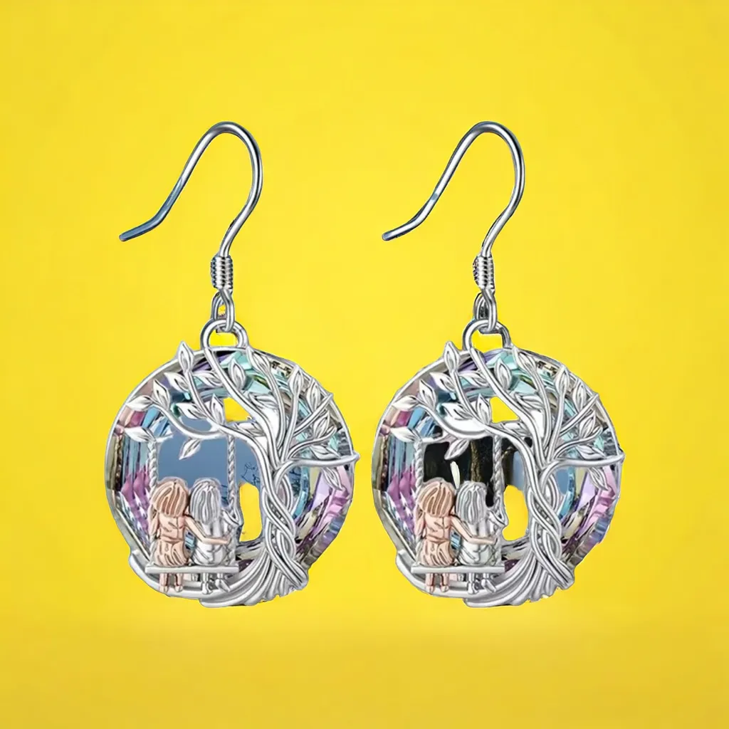 Tree of life sister partner dangle charm earrings faux‎ fashion jewelry Silver - Image 10