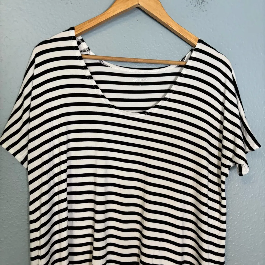 Quince Maternity Black and White Striped‎ Bamboo Short Sleeve Tee - Image 4