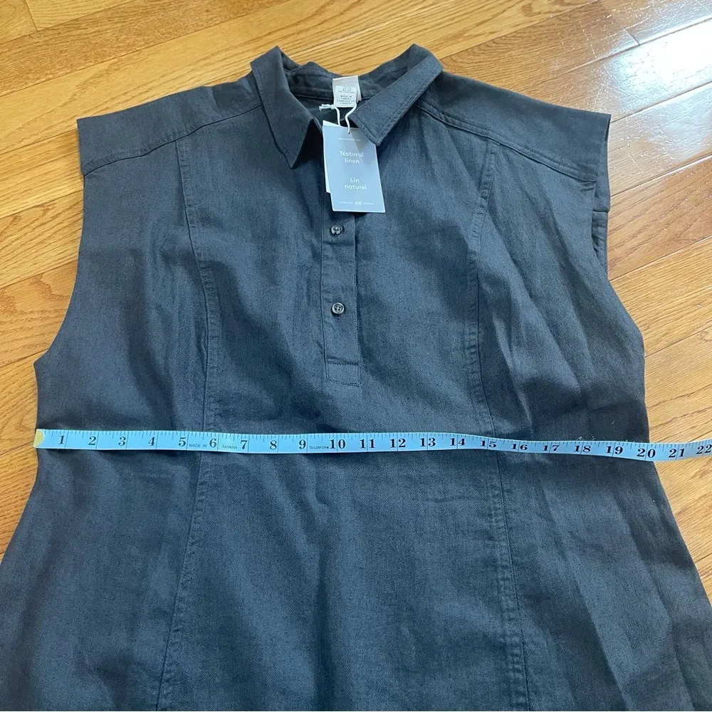 H&M LINEN-BLEND DRESS GREY FRONT BUTTONS SZ US XL - Image 8