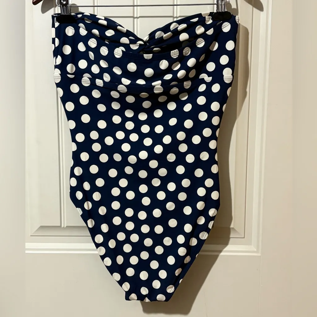 J. Crew Blue/White Gemma ruched bandeau cutout one-piece NWOT - Image 7