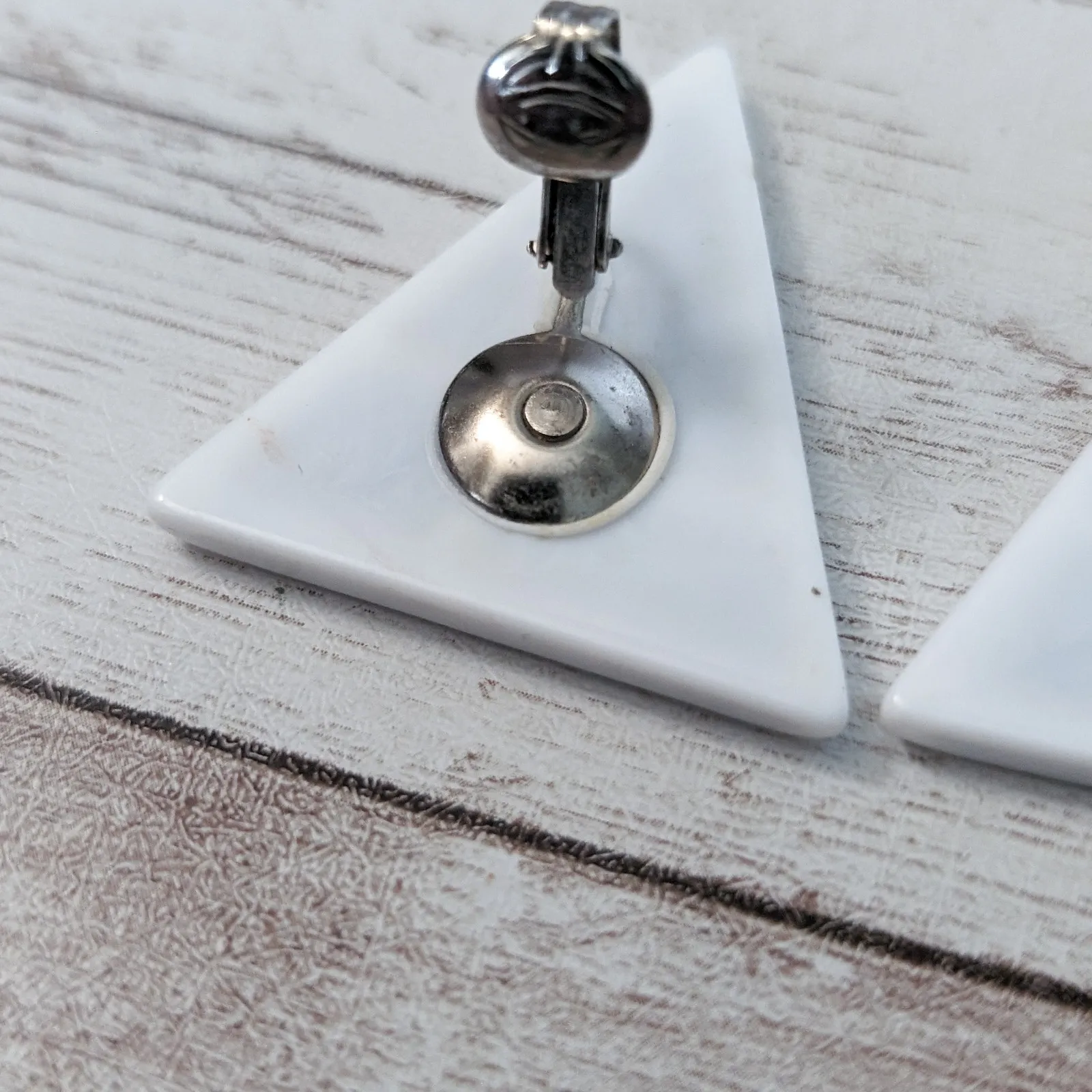 Vintage Clip On Earrings Black & White Large Retro Statement Triangle - Image 10