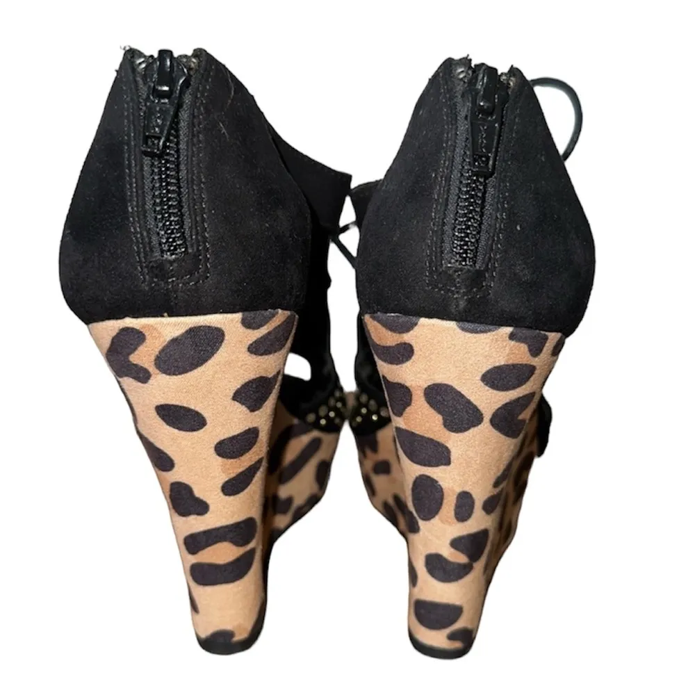 Gianni Bini Studded Tie Up Cheetah Print Wedges - Image 3