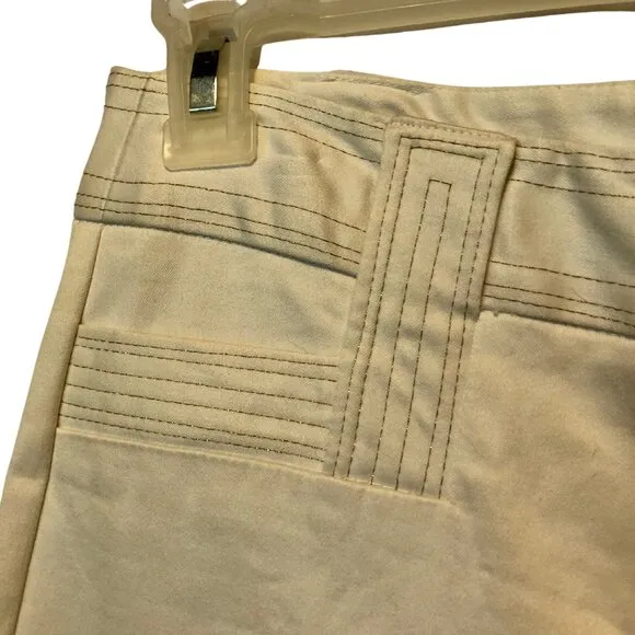 Cache White Pant 10/12 L Gold Detail Stitching Flair Leg 2" Wide Self Belt - Image 2