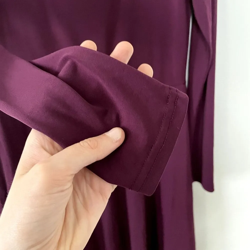 Divided deep plum purple long sleeved scoop neck full skirt fit flare dress - Image 3