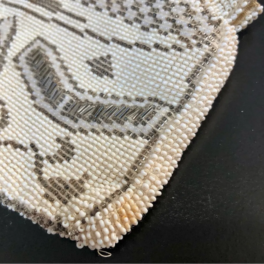 Vintage Beaded Belt Loop Bag Clutch Made in Czechoslovakia Ivory Cream White - Image 3