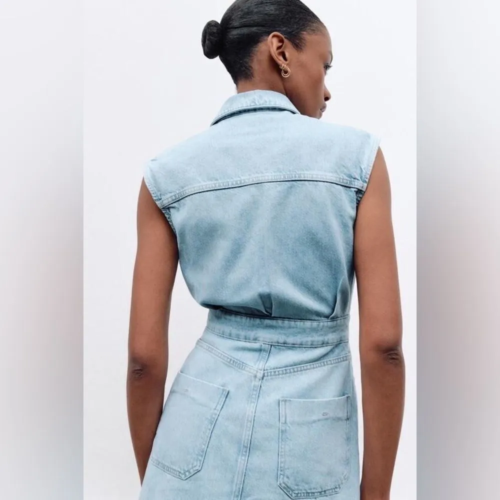 NWT ZARA SLEEVELESS Z1975 DENIM MINI DRESS Size Small - Image 5