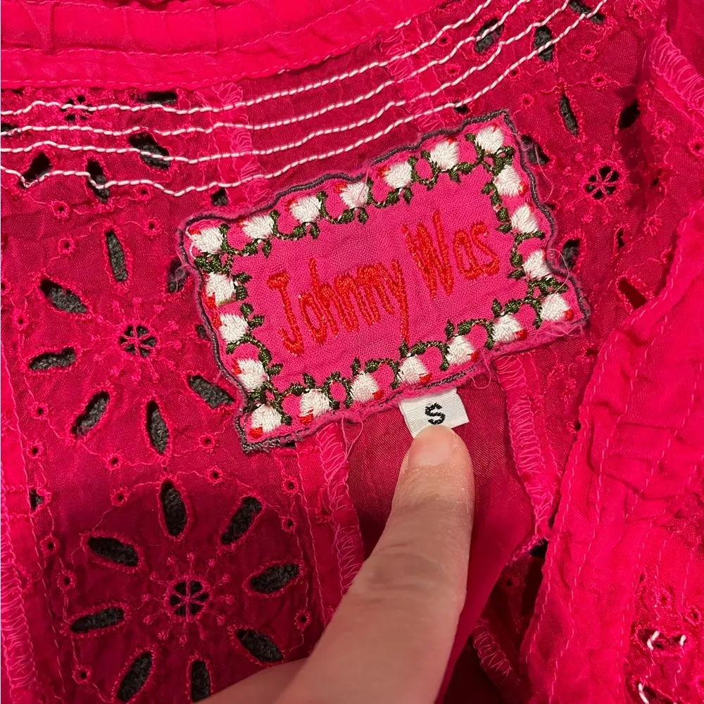 Johnny Was Eyelet Fuchsia Blouse Size Small - Image 5
