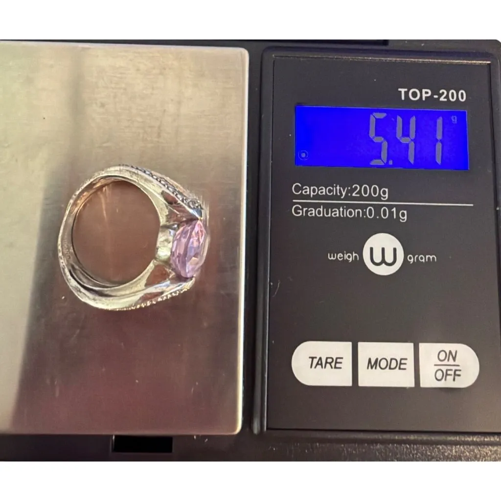 Vintage Amethyst Sterling Silver Ring Oval Center Stone Spinel 5.41g Sz 5.75 - Image 7