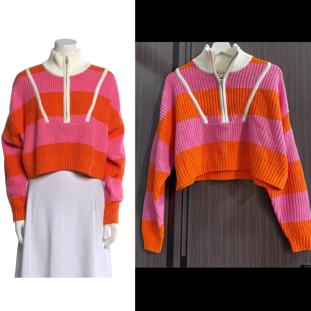 Staud Striped Mock Neck Sweater - Orange Knitwear XL
Colorful Striped - Image 2