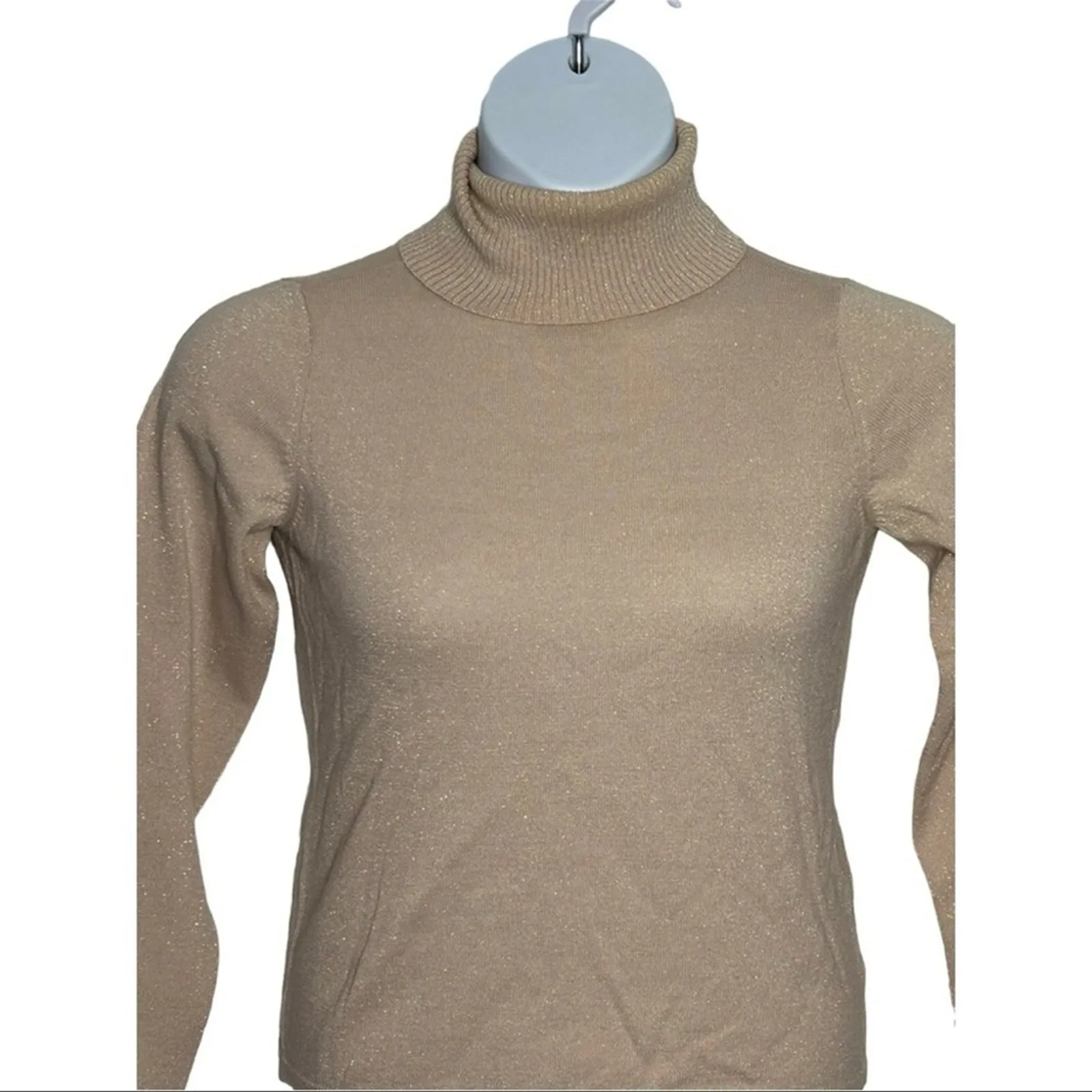 New York & Company Y2K Pink Rose Gold Glitter Turtleneck Sweater Small - Image 5