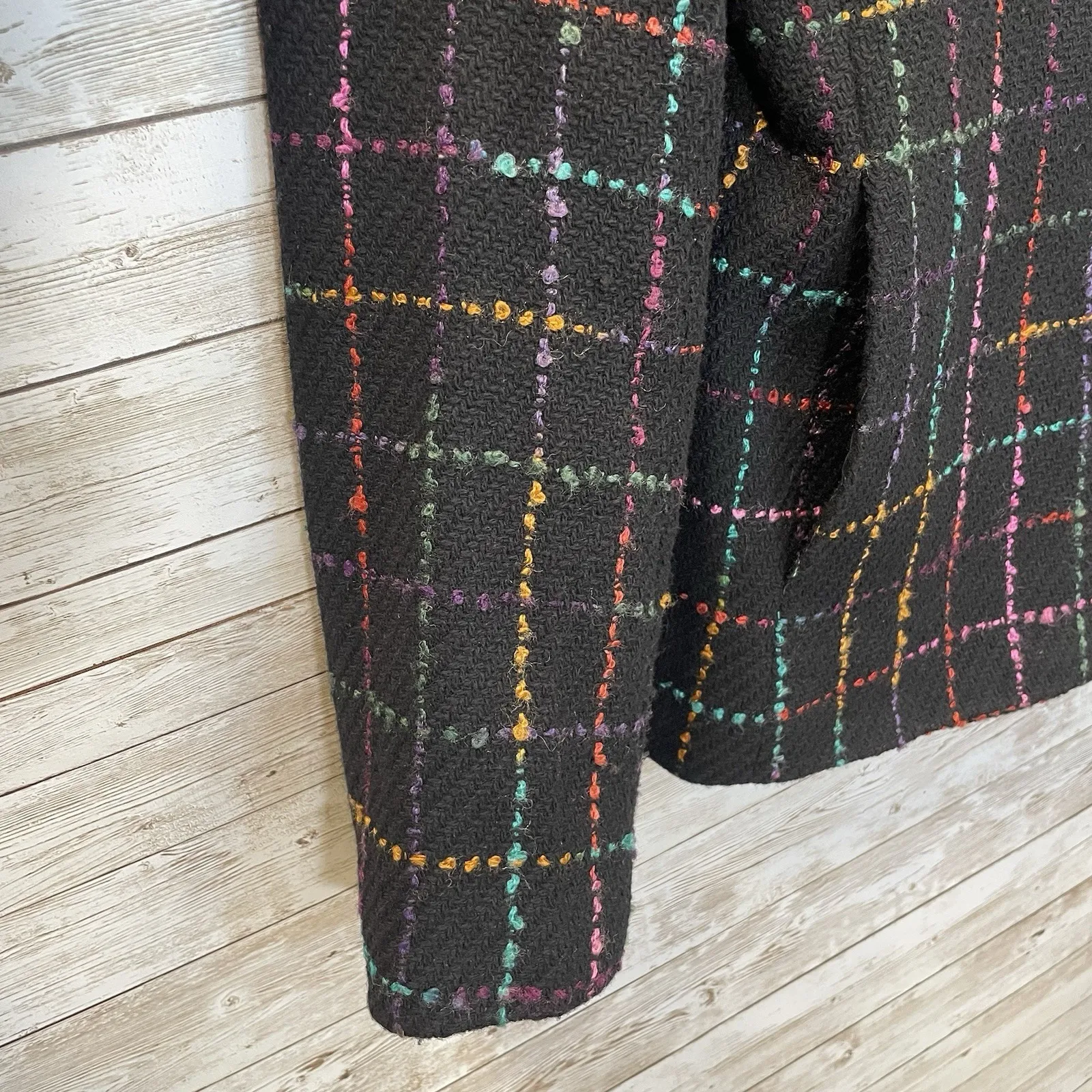 Preston & York Womens 10 Blazer Tweed Black & Pastel Plaid Button Up Wool Blend - Image 4