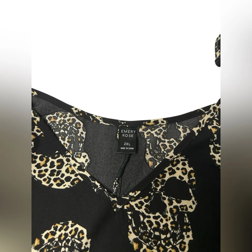 Emery Rose 2XL Black Silky Camisole – Leopard Skull Print, Gothic Y2K Alt Style Size undefined - Image 3