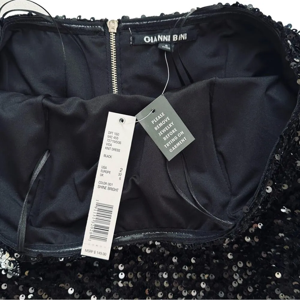 Gianni Bini Dress Vida Black Sequin Strapless Formal Black Tie Midi Size 2 NEW - Image 4