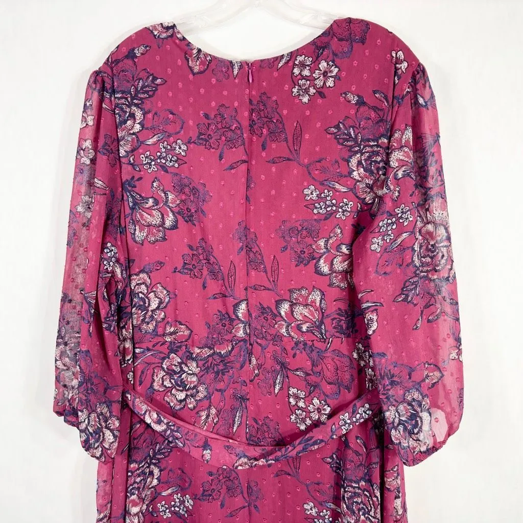Always Indigo Plus Size 3X Dress Purple Pink Floral High Low Midi‎ Maxi Belt 349 - Image 6