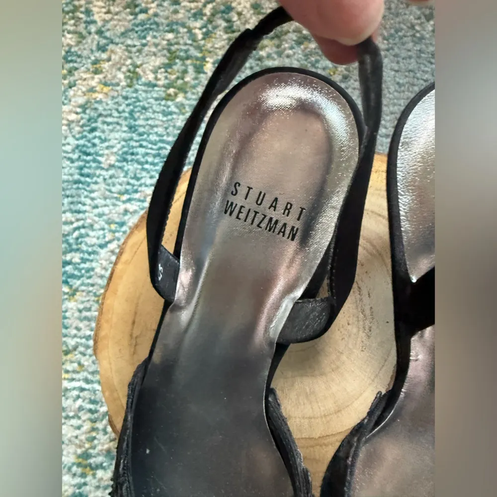 Vintage Y2K NOS Stuart Weitzman black lace slingback kitten heels, size 6.5M - Image 11