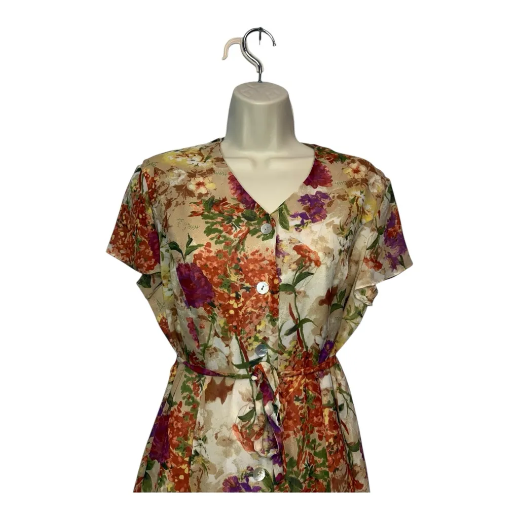 Coldwater Creek 10P Vintage Beige Secretary Floral Midi Dress Silk Women's - Image 3