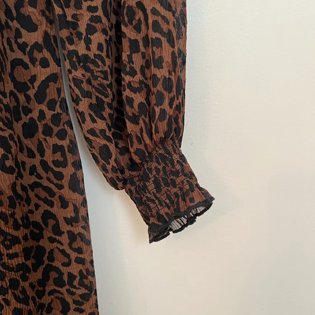Zara Sheer Leopard Print Midi Dress Women’s Size Small - Image 7
