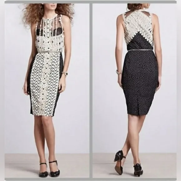 Bequile by BYRON LARS Anthro Lasercut Black Cream Bodycon Dress Sz 4 - Image 2