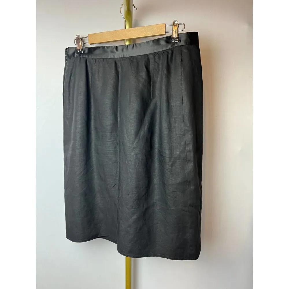 VTG Valentino Miss V Black Linen Skirt with Satin Waist Sz. 46 (US 16) - Image 4