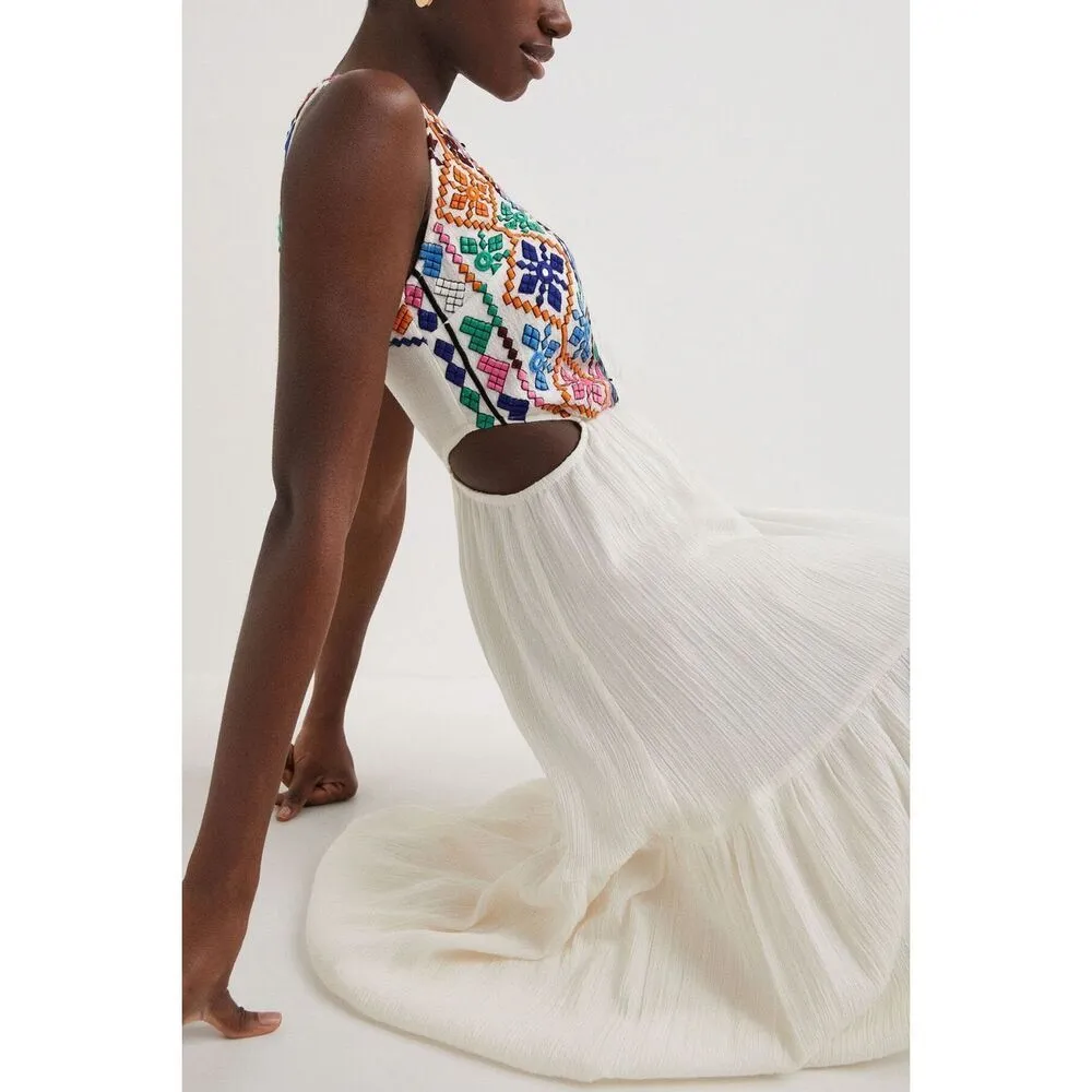 Desigual Juno Dress Embroidered White Cutout Maxi - Image 5