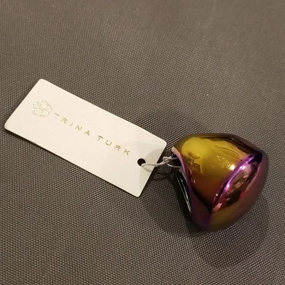 💕TRINA TURK💕 Coated Hematite Dome Ring Iridescent Rainbow NWT - Image 14