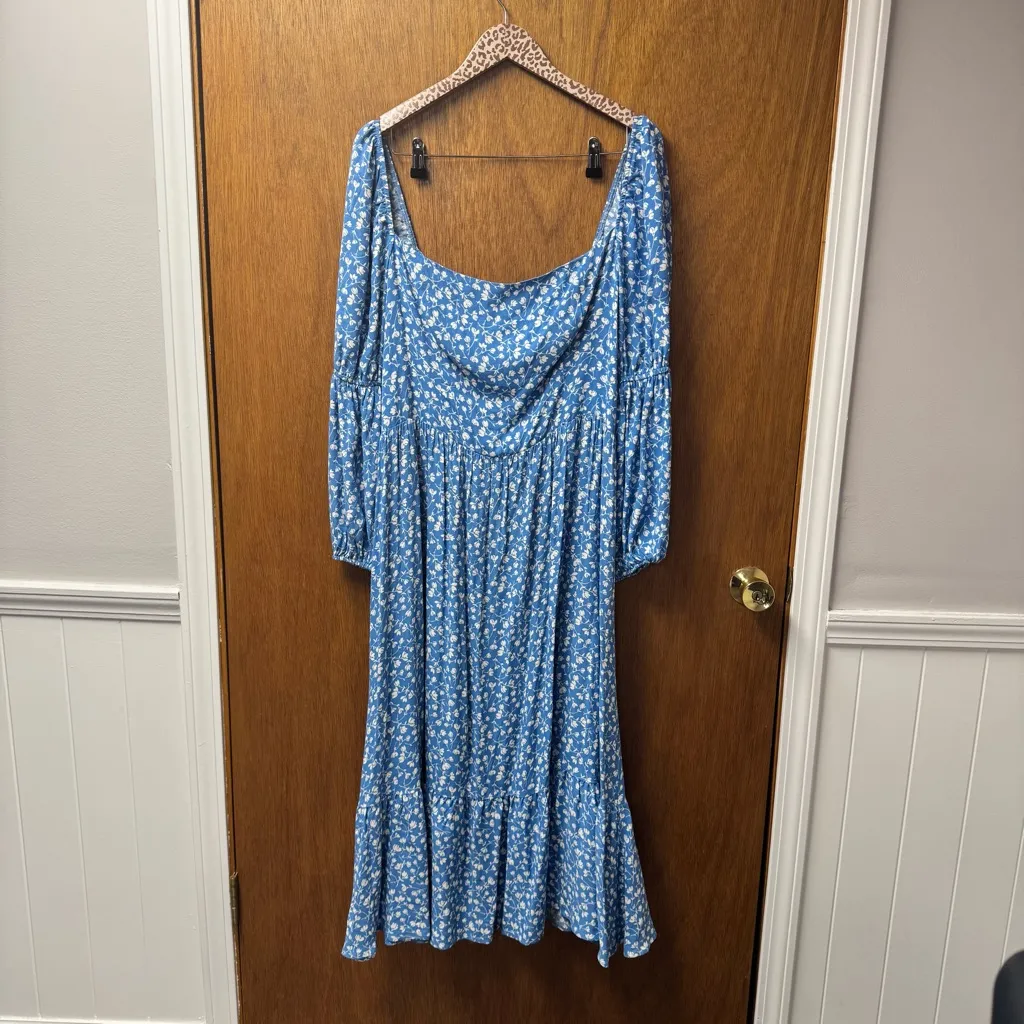 Reformation Mica Dress Puff Long Sleeve Midi Floral Wallflower Blue 16 - Image 16