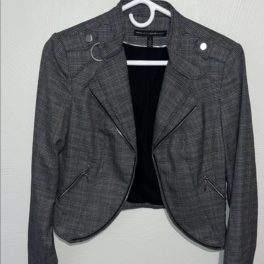White House Black Market Charcoal Plaid Blazer - Image 3