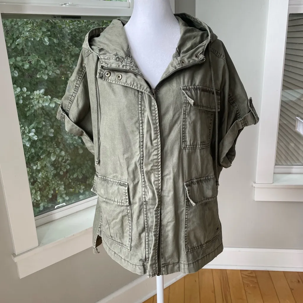 Vintage Y2K American Eagle Olive Green Short Sleeve Hooded Anorak Jacket Size XS - Image 9