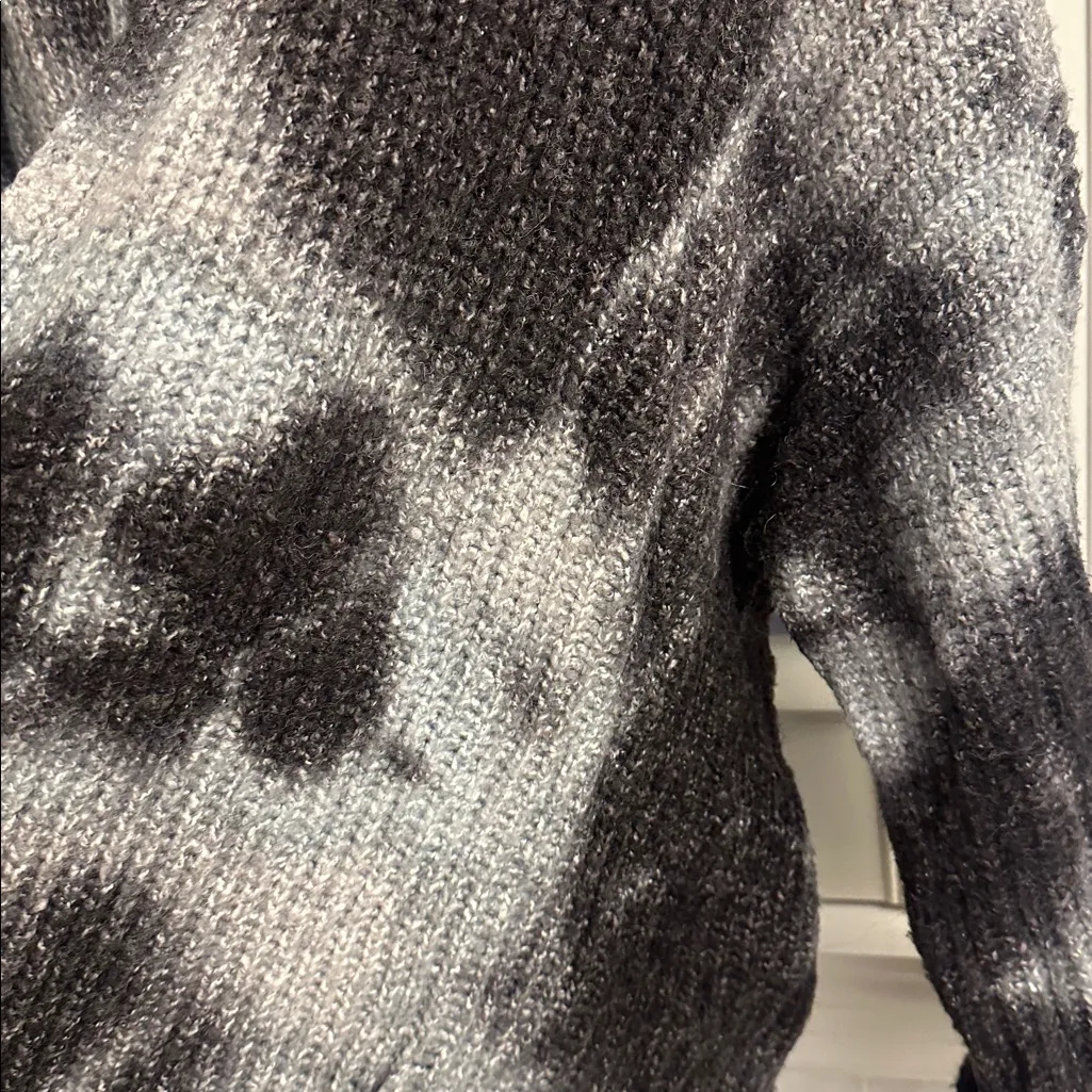 Anthropologie Avalon XL Black gray TieDye Chunky Knit Open Front Boho Cardigan - Image 6