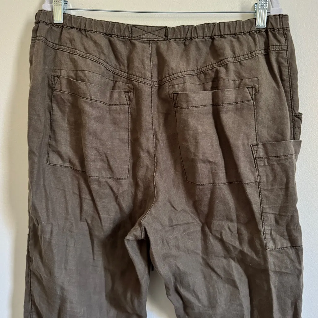 Free People 100% Linen Cargo Patchwork Pants Size Medium green taupe boho baggy - Image 8