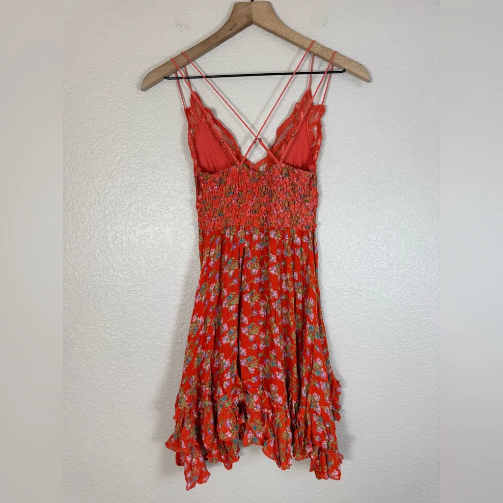 Free People Adella Printed Floral Mini Slip Dress in Red Meadow Combo XS $98 - Image 7