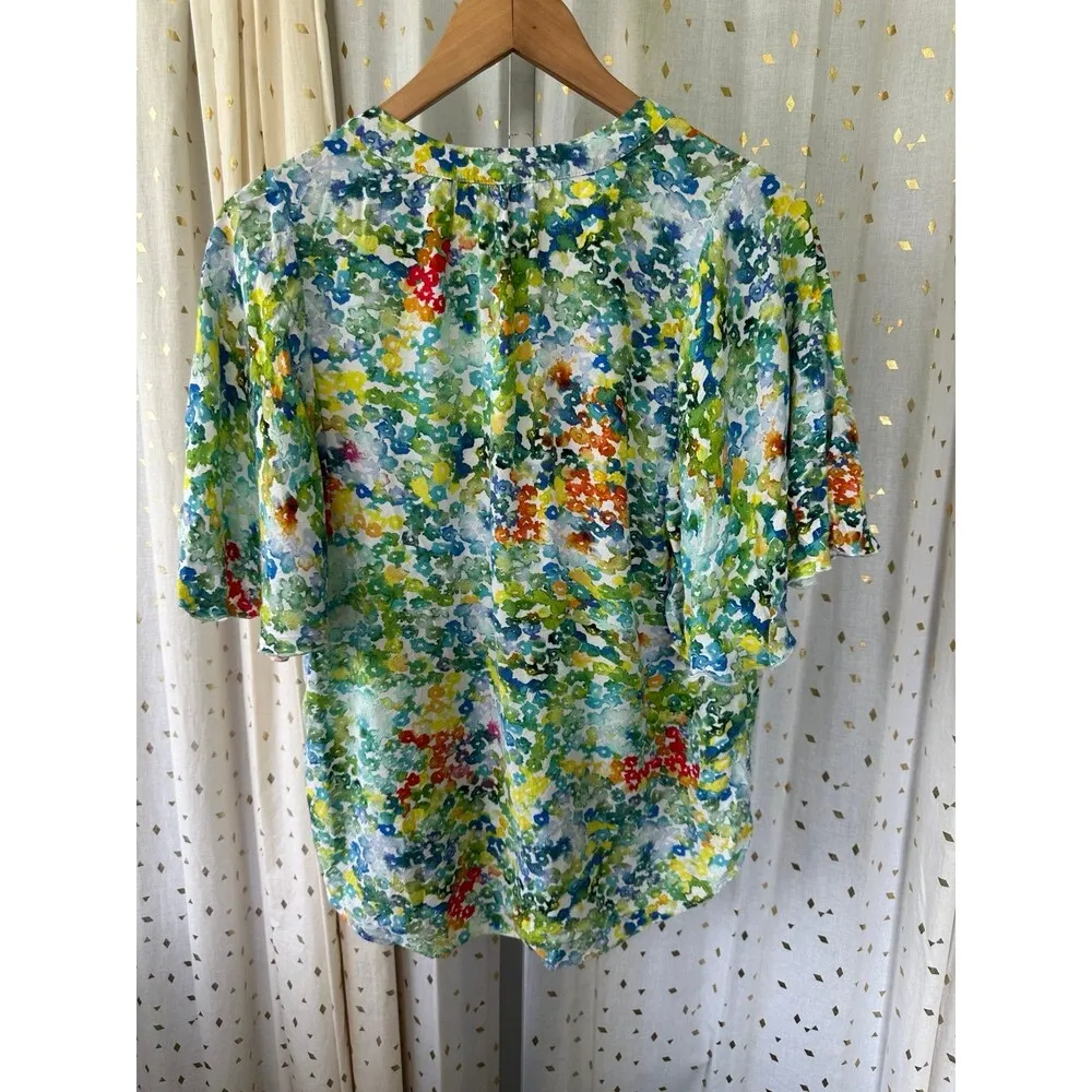 Jams World Women's Hawaii Exclusive All Over Watercolor Flutter Sleeve Blouse S - Image 4