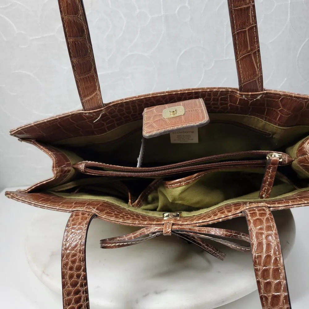Liz Claiborne Satchel Bag Med Floral Cotton Faux Leather Embossed Alligator - Image 11