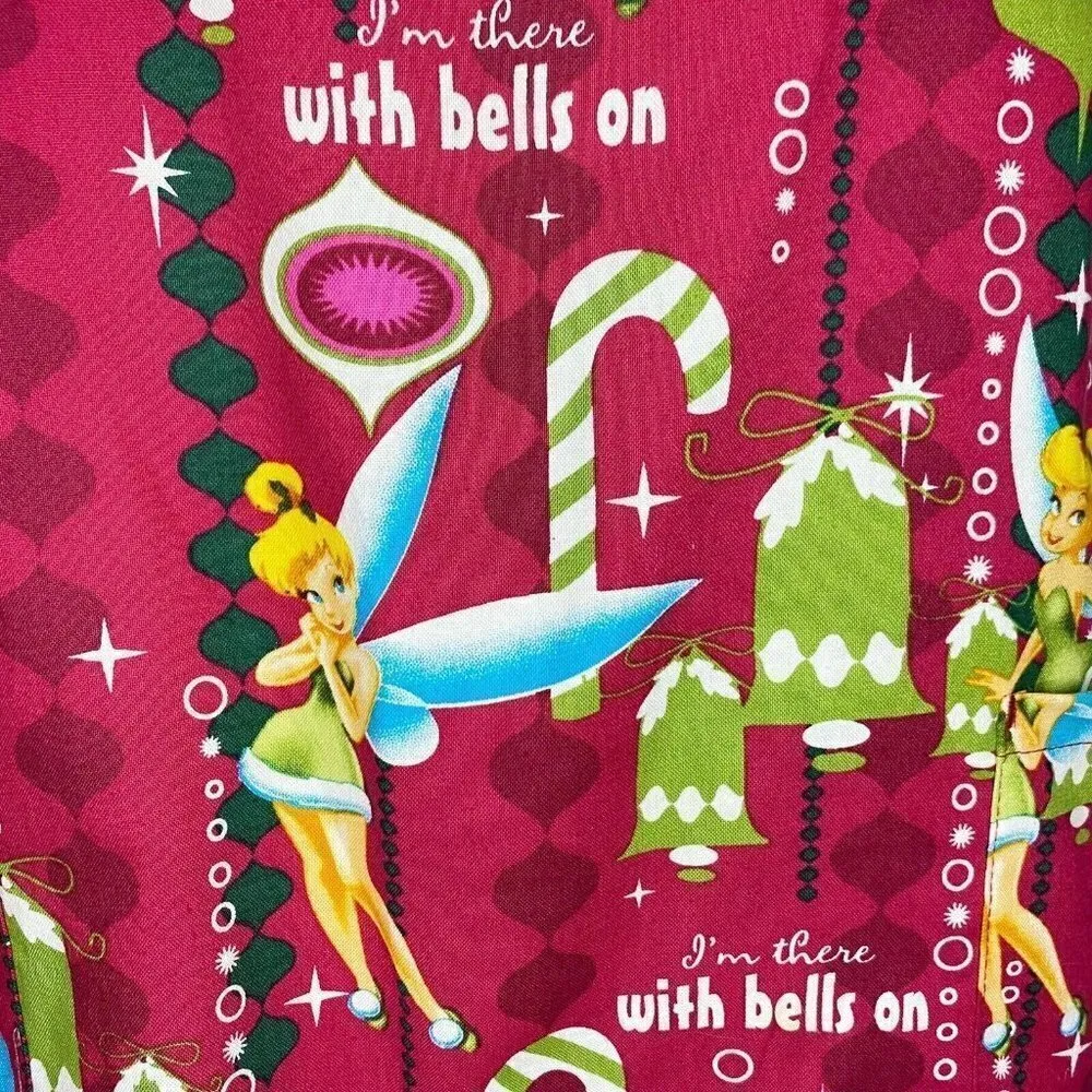 NWOT Disney Christmas Red Tinkerbell Print Scrubs Uniform Short Sleeve Sz Medium - Image 6