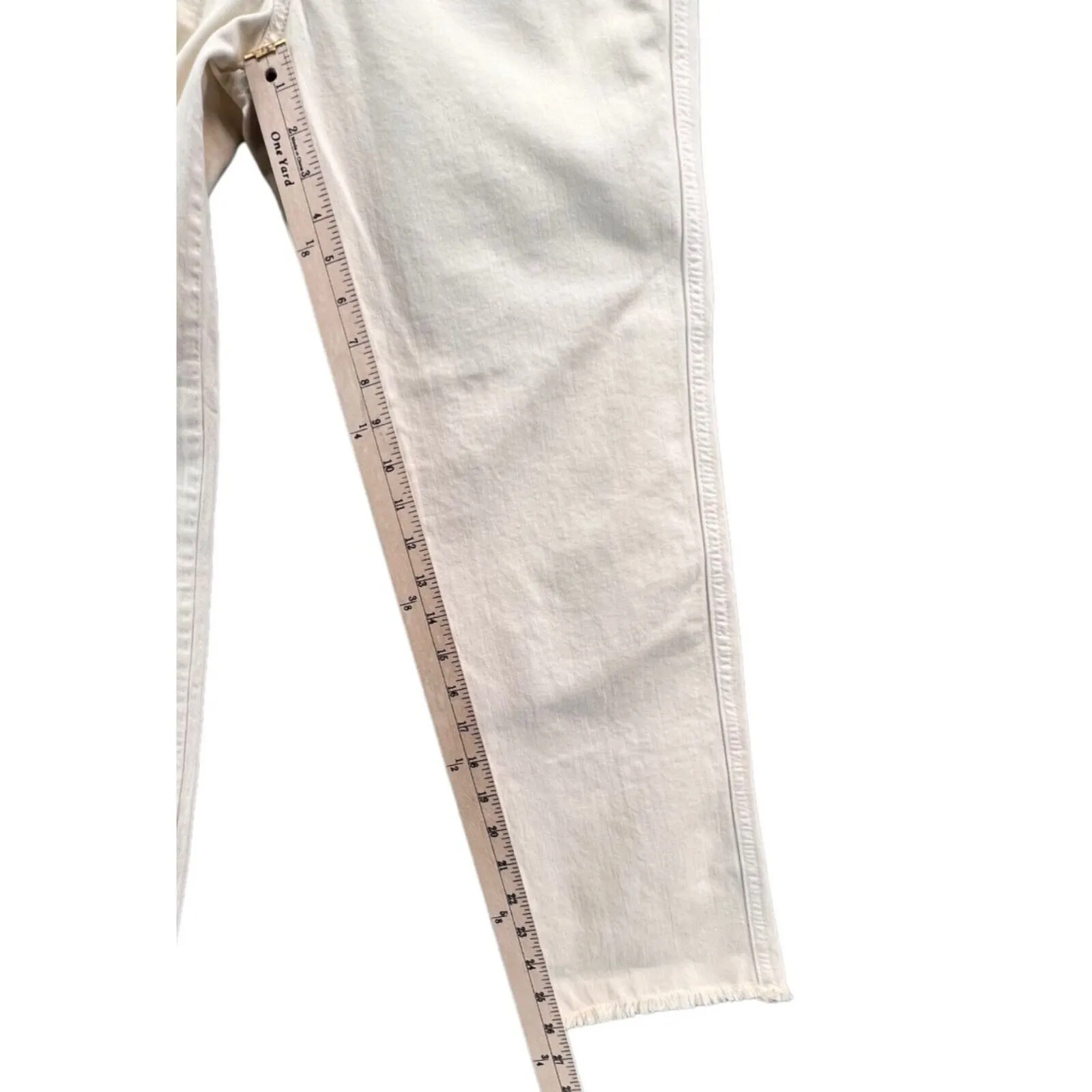 Free People We The Free Jeans Womens 27 Cream Tapered Leg Five Pocket Raw Hem - Image 7