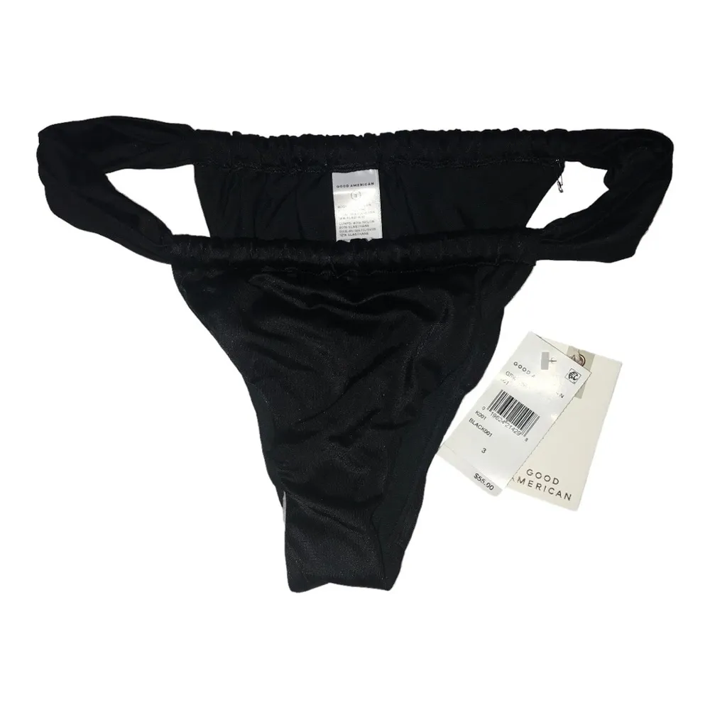 GOOD AMERICAN Shine Ruched Bikini Bottom In Black001 Size 3 (US L) NWT Reg $55 - Image 12