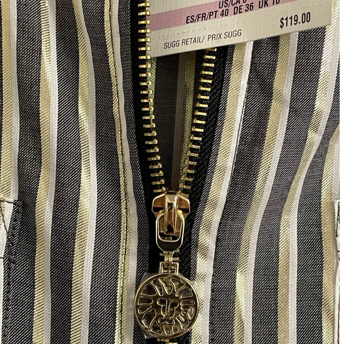 Anne Klein Gray with Gold Metallic Striped Shirt Dress size 6 - Image 8