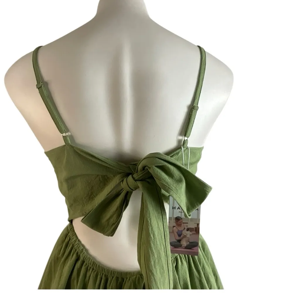 Halara Backless Adjustable Straps Green Sleeveless Tiered Dress - Image 8