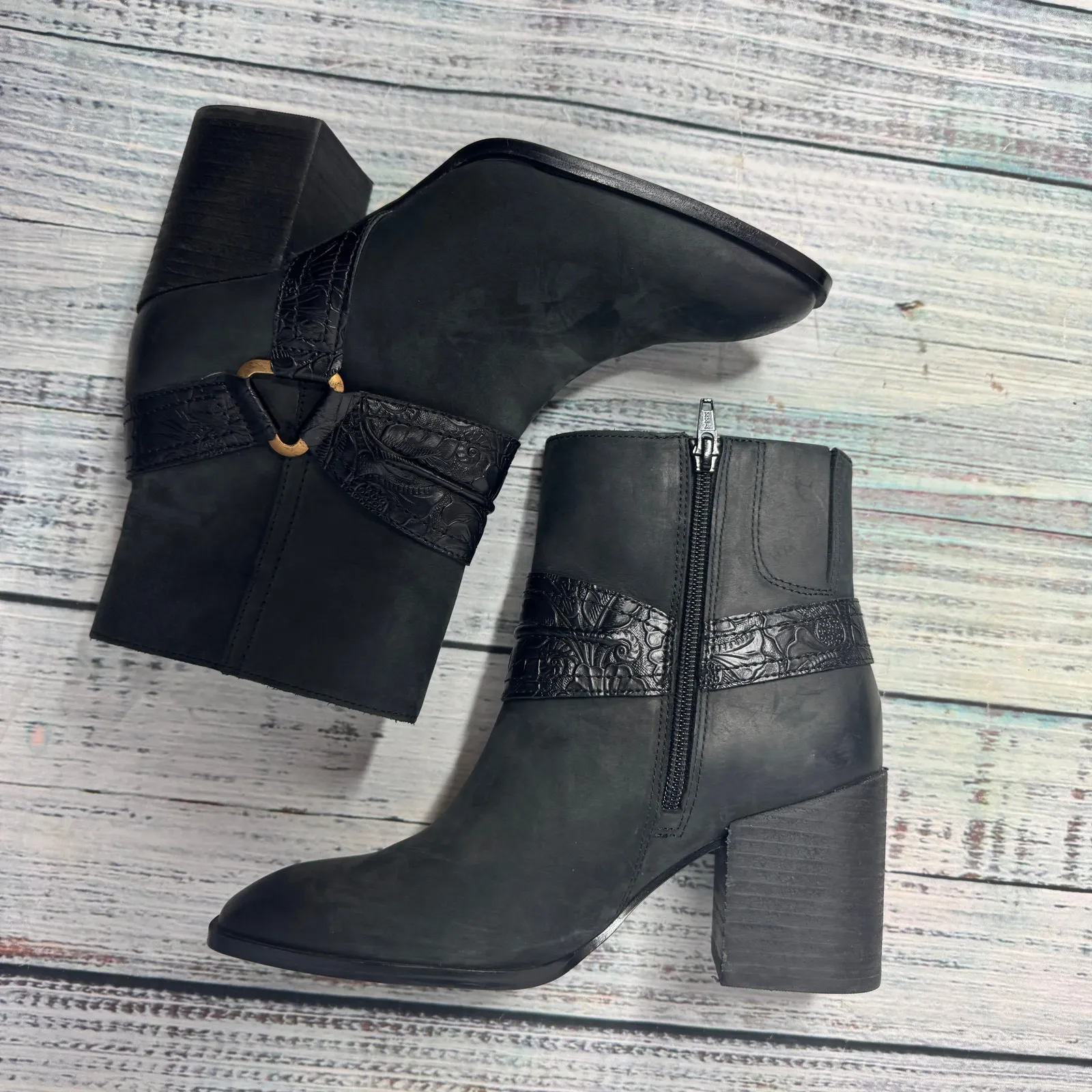 Vionic Carnelia Black Ankle Boots Leather Block Heel Orthotic Comfort 6.5 - Image 4